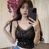 Tank da donna Sexy Sexy Sexy a V-Neck Party Croset Bustier Slim e Camis Cinp Strap Glitter Crop Top Fashion Summer CamiSole Dropship