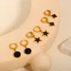 Kolczyki jovo okrągłe wiszące czarne emaliowane koła kolczyki dla kobiet ze stali nierdzewnej pentagram rombus wisiorek biżuterii biżuterii