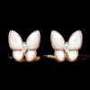 Top Quality Classic Style New Fanjia Natural White Fritillaria Butterfly Earrings for Women 925 Silver Thick Plated 18K Rose Gold High Grade Luxury