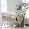 Lägermöbler stor 2-sitsig hängmatta med bohemisk stil macrame kantning lyxig dubbel hängmatta nätverk swing stol inomhus upphängning y240423