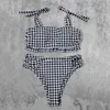 Frauen Badebekleidung Urlaub Badeanzug 2024 Frau zweiteilige Set Dreieck Bikinis hohe Taille Cross Hohlloch sexy koreanische Plaid Bikini Baden