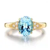 Ringos de cluster chiques azul marinho de cristal topázio aquamarino gemia de diamantes para mulheres 18K Gold Jewelry Bands Trendy Acessório