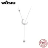 Necklaces WOSTU 925 Sterling Silver Simple Y Shape Moon Necklace For Women Wedding Jewelry Stackable Charm Zircon Necklae Party Gift New
