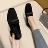 Casual Shoes Crystal Chain Flock Loafers Women Low Heels Espadrilles Ballerina Retor Square Toe Flat For