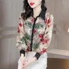 Blouses pour femmes Aimeili Silk Jaune Imprimé élégant 2024 Summer Ruffled Necy Lantern Sleeve Loose Blouse Blouse Lady Chiffon