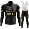 Rennsets Golden Team FDJ 2024 Radsporttrikot Langarm Set Winter Cloding Men Road Bike Anzughose mtb