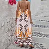 Vestidos casuales 2024 Sexy Off Shoulder sin espalda Vestida larga Mujeres Patrón elegante impresa tirantes sueltos Fiesta de moda plisada