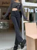 Dżinsy damskie jielur czarny wysoki talia dżinsy kobiety jesień koreańskie nowe mody retro luźne dżinsowe spodnie dżinsy proste dżinsy kobiety s-xl y240422