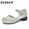 Sandals Koznoy 3cm Ethnic Flats Shoes Ladies Cow Genuine Leather Summer Round Toe Luxury HOOK Shallow Mary Jane Women
