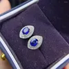 Stud Küpe Zarif Üst ​​düzey Hediye Kadın Mücevherleri için Doğal Safir 5x6mm Boyut Taş Gerçek 925 Gümüş Günlük Giyim Şans