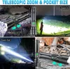 Flashlight 20000 Lumens High Lumens قابلة لإعادة شحنها - 1500 متر من مصباح يدوي LED Super Beam Super مع عرض البطارية و IPX5 Campi Campi