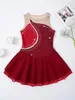 Kids Girls Mesh Splice Rhinestone Figure Ice Skating Dress Ballet Dance Stage Performance Dance Costumes 240516