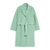 Women's Coat Cashmere Coat Luxury Coat Maxmaras Womens Pure Wool Handsewn Lapel With Belt And Green Robe Coat