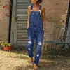 Kadın Kot Tozluk Denim Tulumlar Yıkanmış Bib Mavi Talmatür Sıradan Amerikan Sokağı Yırtıklar Mujer