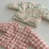 Manteaux infantile hiverne nouveau veste rembourrée bébé fille douce fleur épaissisère en tout-petit boy-garçon plaid à plaid coton poches cardigan