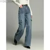 Женские джинсы Toyouth Женские джинсы 2023 зимние высокие талию с прямыми джинсовыми штанами с несколькими карманами модные модные повседневные брюки YQ240423