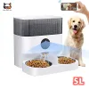 Feeders Tuya 5L Automatische huisdiervoeder met cameratiming Smart Cat Dog Feeder WiFi Intelligent Food Dispenser Dubbele roestvrijstalen kom