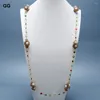 Kolye Kolyeleri GG 39 "Doğal Beyaz İnci Kristal CZ Paved Boncuklar İstasyonu Uzun Kolye Altın Kaplama Kadınlar için Renkli Zincir