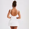 Casual klänningar vit elegant fest aftonklänning sexig ärmlös rygglös smal mini a-line bodycon 2024 sommar mode lady korta kläder