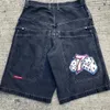 Hip Hop Retro Skeleton Graphic Streetwear Jnco Shorts Y2K Pants Herr Baggy Denim Gym Shorts Harajuku Gothic Men Basketball Short 240411