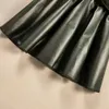 Skirts Girls Leather Skirt Autumn Winter Fashion Baby Girl High Waist Bow PU Mini Black Pleated Princess Tutu H240423