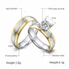 Groupes Vnox Luxury Solitaire de fiançailles pour femmes Men Men en acier inoxydable avec Big Aaa CZ Stone Couple de mariage Bands