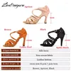 Tanzschuhe Ladingwu Marke Latin Women Salsa Bronze Seiden Satin Girls Ladys Ballsaal Kubanische Absatz 10 cm