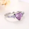 Bands Huitan Purple Heart Cubic Zirconia Rings for Women Unique Wedding Engagement Accessories Fancy Lady Gift Romantic Trendy Jewelry