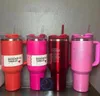 Comso Pink Parade Target Red Quenched H2.0 40oz Tumblers Cups med handtagslock och halmisolerade bilmuggar Rostfritt stål Black Chocolate Gold Tumbler 0423