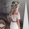 Sexy Two Piece Beach Country Style A Line Wedding Dresses Chiffon Short Sleeve Boho Lace Bohemian Bridal Gowns Wedding Dress robes de mariee