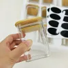 Burkar glasburkar uppsättning av 12, fyrkantiga kryddglasburkar med bambu lufttäta lock och etiketter, matlagringsbehållare för hemkök
