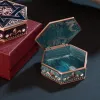 Bakken vintage metalen sieradendoos zeshoekige snuisterijen opslag draagtas cadeauverpakking ring armband ketting doos