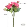 Decorative Flowers Rose Pink Silk Peony Artificial Bouquet 5 Big Head Fake Flower For Home Wedding Decoration Indoor