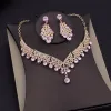 Necklaces Luxury Pink Crystal Bridal Jewelry Sets for Women Tiaras Necklace Sets Girls Wedding Crown Combs Bride Jewelry