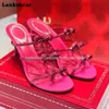 Rosy Red Rhinestone Bow Sandals and Kaptery żeńskie letnie styl bajki Stiletto Pasek Otwarty palec na wysokim obcasie Buty damskie 240419