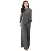 Work Dresses Women Long Culottes Suit Large Size Commute Top Trousers Set With Irregular Hem Blouse Wide Leg 2 Pcs/set For