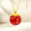 Halsketten Szjinao 18k Gold natürliche rote Achat Apfel Halskette 100% Au750 reiner original Goldschmuck Naturstein Anhänger mit Zertifikat