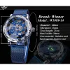 Watchs Winner Fashion Diamond Display da uomo Orologio da uomo Blue Steel Classic Royal Gear Movement Skeleton Meccanical Skeleton Watch