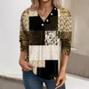 Women's T Shirts Fashion Casual V-ringning 3/4 Sleeve Loose Printed T-Shirt Ladies Top-knapp upp T-shirts Ropa de Mujer 2024