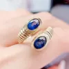 Cluster Rings Natural Real Blue Sapphire Cring Регулируемое стиль 925 Серебряное серебро 4 6 мм 0,6CT 2PC Gemstone Чистые украшения для женщин мужчин