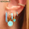 Earrings KEYOUNUO Gold Filled Hoop Drop Earrings Set for Women Ear Cuff Blue Zircon Enamel Dangle Earrings 2023 Fashion Jewelry Wholesale