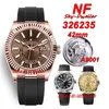 NF Luxury Watches N Super 42MM Rose Gold 326235 A9001 Automatic Mens Watch Sapphire Brown Dial Rubber Strap Gents Wristwatches