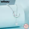 Necklaces WOSTU 925 Sterling Silver Simple Y Shape Moon Necklace For Women Wedding Jewelry Stackable Charm Zircon Necklae Party Gift New