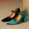 Chaussures habillées 2024 Marque sexy verte noire femme pompes décontractées sweet 4 pouces haut talons lady fête petite taille 12 32 43 46 48