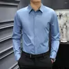 Herrklänningsskjortor för män Business Blue Formal Man Shirt Office Social Elegant High Quality Luxury Casual Sale XXL Regular In I S