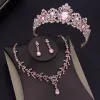 Necklaces Luxury Pink Crystal Bridal Jewelry Sets for Women Tiaras Necklace Sets Girls Wedding Crown Combs Bride Jewelry
