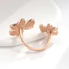 High grade designer Vancefe Clover Ring Female Double Flower Full Diamond Open Ring Petals Simple Fashion Precision work 1 to 1