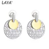 Charm LAYA 2024 Hot EuropeAn-American Style Round White Gold Contrast Size Earrings Simple Drop 925 Silver Needle Copper Woman Y240423