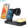 Laders Wireless Charger 5 in 1 30W laadstation Alarmklok Nachtlicht voor iPhone 14 13 12 11 XR XS 8 IWATCH 8 7 6 SE AIRPODS PRO