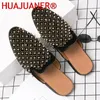 Shiny Gold Spiked Rivets Slippers Men Casual Shoes Punk Heavy Metal Fashion Dress Shoes Men Flats Slip On Half Shoes For Men 240409